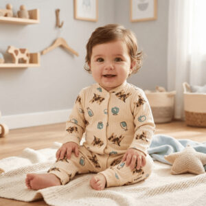Cow and Milk Bottle Print Baby Romper - 100% Cotton Snap-Up Jumpsuit