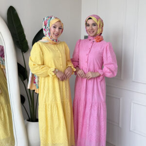 Wholesale fisto broderie layered summer dress in cotton blend for modest fashion.