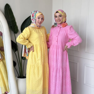 Wholesale fisto broderie layered summer dress in cotton blend for modest fashion.