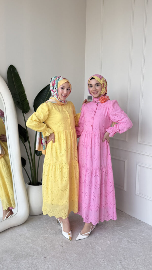 Wholesale fisto broderie layered summer dress in cotton blend for modest fashion.