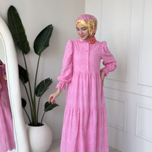 Wholesale fisto broderie layered summer dress in cotton blend for modest fashion.