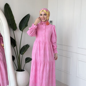 Wholesale fisto broderie layered summer dress in cotton blend for modest fashion.