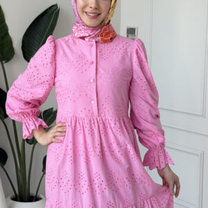 Wholesale fisto broderie layered summer dress in cotton blend for modest fashion.