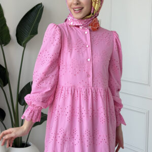 Wholesale fisto broderie layered summer dress in cotton blend for modest fashion.