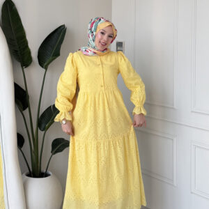 Wholesale fisto broderie layered summer dress in cotton blend for modest fashion.