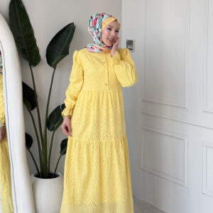 Wholesale fisto broderie layered summer dress in cotton blend for modest fashion.