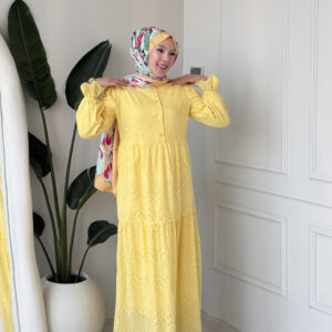 Wholesale fisto broderie layered summer dress in cotton blend for modest fashion.