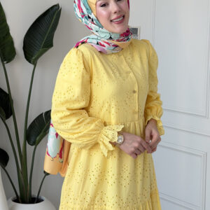 Wholesale fisto broderie layered summer dress in cotton blend for modest fashion.