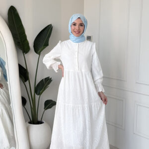 Wholesale fisto broderie layered summer dress in cotton blend for modest fashion.