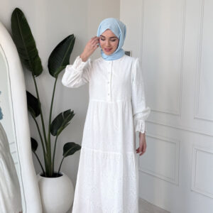 Wholesale fisto broderie layered summer dress in cotton blend for modest fashion.