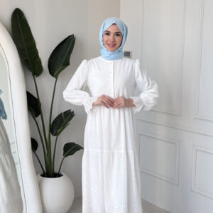 Wholesale fisto broderie layered summer dress in cotton blend for modest fashion.