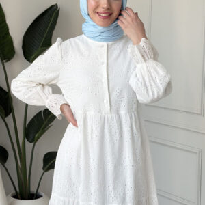 Wholesale fisto broderie layered summer dress in cotton blend for modest fashion.