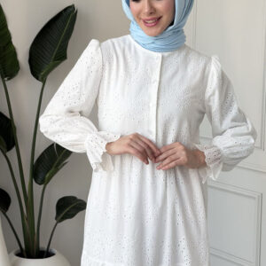 Wholesale fisto broderie layered summer dress in cotton blend for modest fashion.