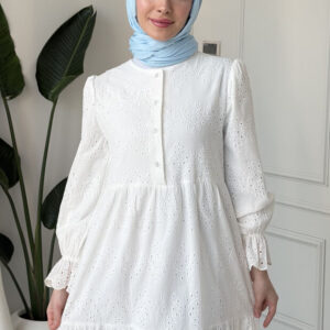 Wholesale fisto broderie layered summer dress in cotton blend for modest fashion.