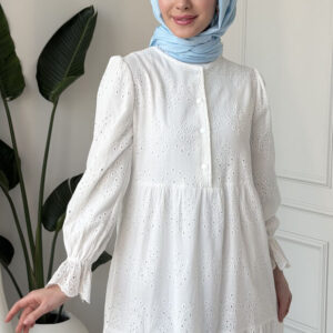 Wholesale fisto broderie layered summer dress in cotton blend for modest fashion.