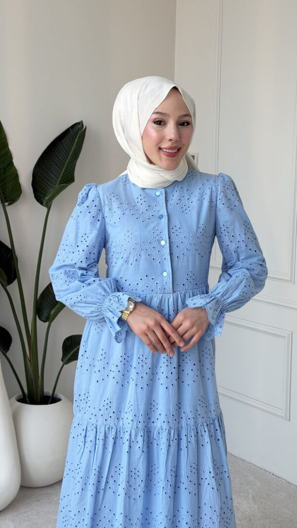 Wholesale fisto broderie layered summer dress in cotton blend for modest fashion.