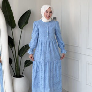 Wholesale fisto broderie layered summer dress in cotton blend for modest fashion.