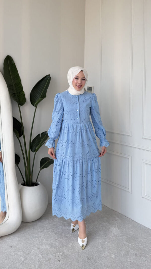 Wholesale fisto broderie layered summer dress in cotton blend for modest fashion.