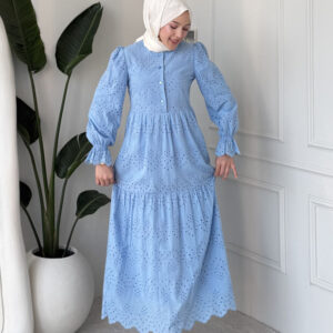 Wholesale fisto broderie layered summer dress in cotton blend for modest fashion.