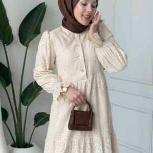 Wholesale fisto broderie layered summer dress in cotton blend for modest fashion.