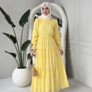 Wholesale fisto detail maxi dress with high neck for elegant summer modest fashion.