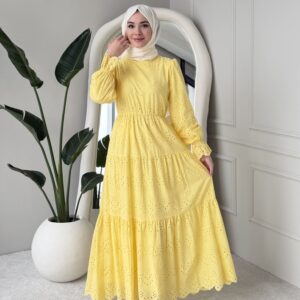 Wholesale fisto detail maxi dress with high neck for elegant summer modest fashion.