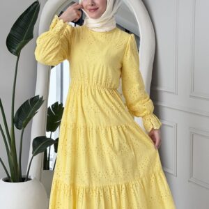 Wholesale fisto detail maxi dress with high neck for elegant summer modest fashion.