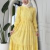Wholesale fisto detail maxi dress with high neck for elegant summer modest fashion.