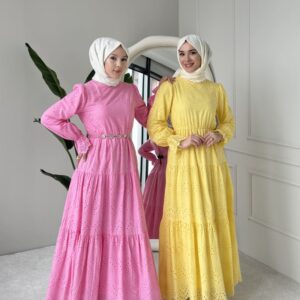 Wholesale fisto detail maxi dress with high neck for elegant summer modest fashion.