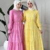 Wholesale fisto detail maxi dress with high neck for elegant summer modest fashion.
