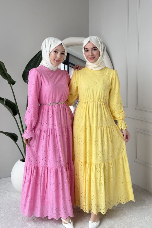 Wholesale fisto detail maxi dress with high neck for elegant summer modest fashion.