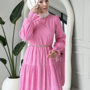 Wholesale fisto detail maxi dress with high neck for elegant summer modest fashion.
