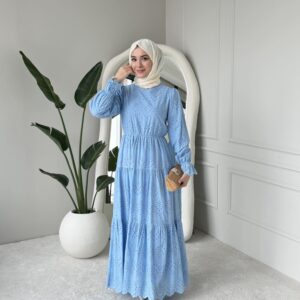 Wholesale fisto detail maxi dress with high neck for elegant summer modest fashion.