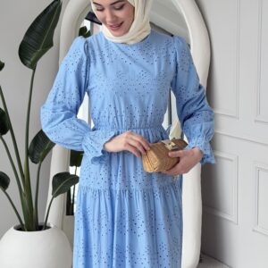 Wholesale fisto detail maxi dress with high neck for elegant summer modest fashion.