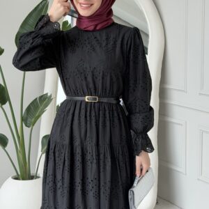 Wholesale fisto detail maxi dress with high neck for elegant summer modest fashion.