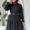 Wholesale fisto detail maxi dress with high neck for elegant summer modest fashion.