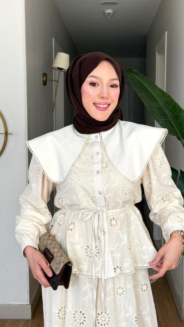 Wholesale breathable fisto detail two-piece set in cotton blend for summer modest fashion.