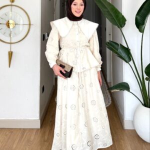 Wholesale breathable fisto detail two-piece set in cotton blend for summer modest fashion.