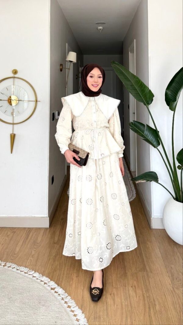 Wholesale breathable fisto detail two-piece set in cotton blend for summer modest fashion.