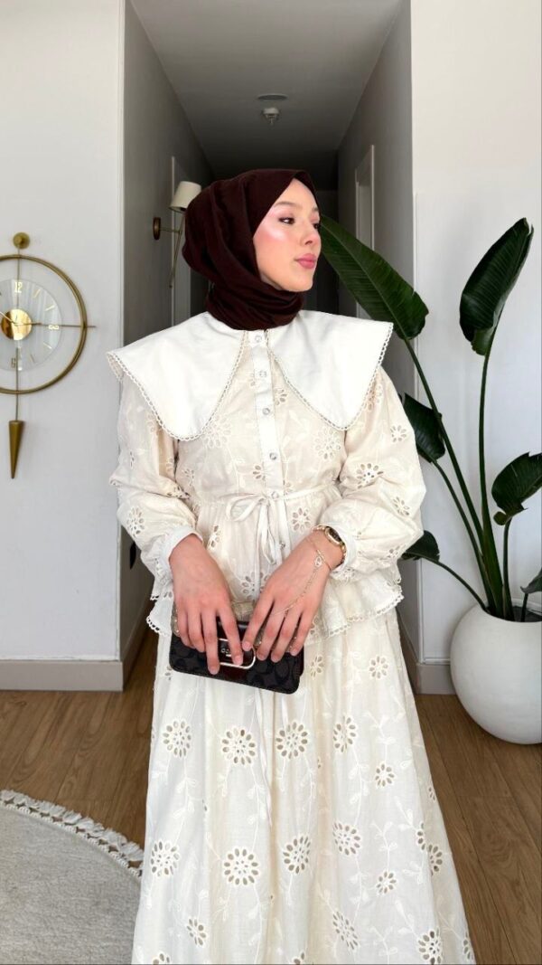 Wholesale breathable fisto detail two-piece set in cotton blend for summer modest fashion.