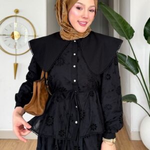 Wholesale breathable fisto detail two-piece set in cotton blend for summer modest fashion.