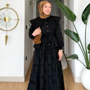 Wholesale breathable fisto detail two-piece set in cotton blend for summer modest fashion.