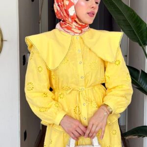 Wholesale breathable fisto detail two-piece set in cotton blend for summer modest fashion.