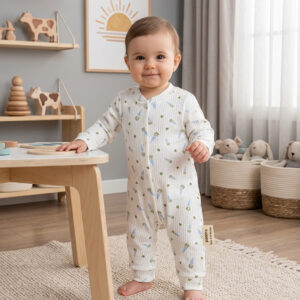Carrot Print Baby Romper - 100% Cotton Snap-Up Jumpsuit