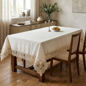 Sultan Ottoman 160x220 cm luxury jacquard damask tablecloth with palace arch guipure lace trim for wedding events