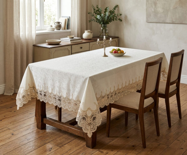 Sultan Ottoman 160x220 cm luxury jacquard damask tablecloth with palace arch guipure lace trim for wedding events
