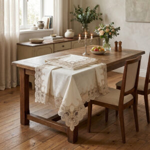 Sultan Ottoman 160x220 cm luxury jacquard damask tablecloth with palace arch guipure lace trim for wedding events