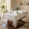 Gardenio Linen-Touch wholesale 160x220 cm luxury lace tablecloth with French guipure trim for banquet dining setups