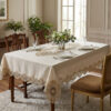 Imperial Gold wholesale 160x220 cm luxury tablecloth with antique gold palace medallion guipure borders and center runner for weddings