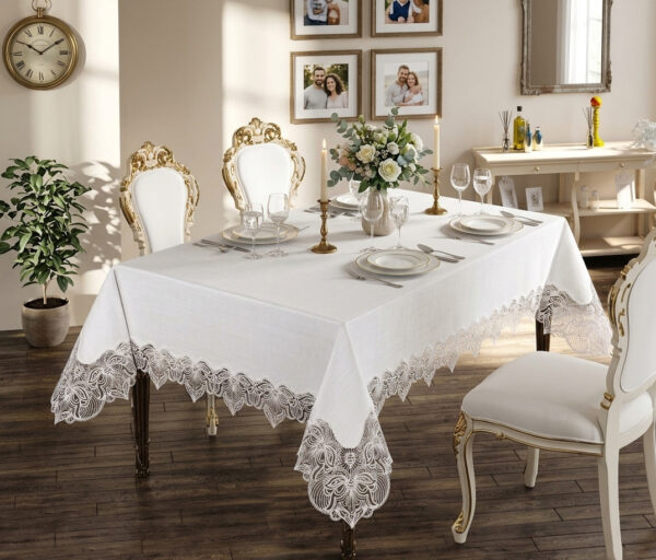 Gardenio Palace wholesale 160x220 cm luxury tablecloth with premium guipure lace borders for fine dining tables